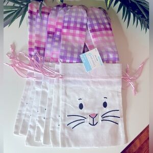 Kids Easter Bunny Gift Bags - White with Pink &Purple Plaid Ears with Drawstring